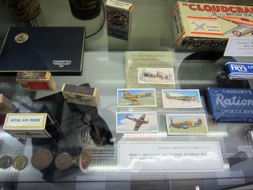 Display cabinet items in the bunker - cigarettes, cigarette cards and chocolate bars
