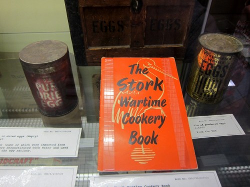 Display cabinet items in the bunker -  powdered eggs and wartime cookery book