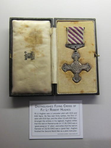 Display cabinet items in the bunker -  Flt Lt Robert Hughes's Distinguished Flying Cross (DFC)