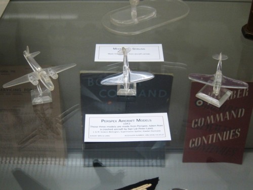 Display cabinet items in the bunker -  model aircraft made from the plexiglass from a crashed aircraft